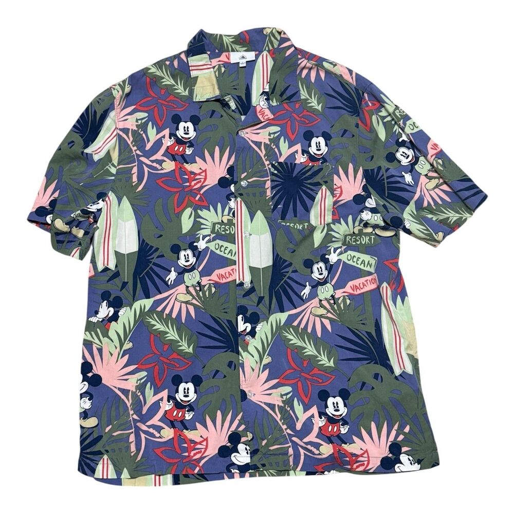 Disney Parks Hawaiian Shirt Mickey Mouse Tropical Aloha Surf Resort Vacation L